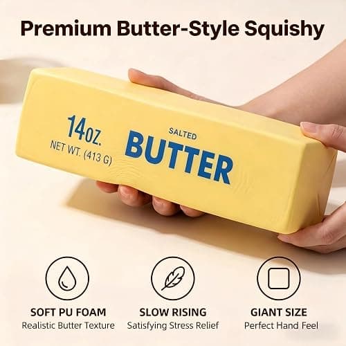 9.5 Inch Giant Butter Squishy Slow Rising, 14oz Big Butter Squishy Large Butter-Shaped Stick Stress Relief Squeeze Toy, Soft Sticky Food Squishies for Relaxation & Focus, Desk Gift thumbnail 5