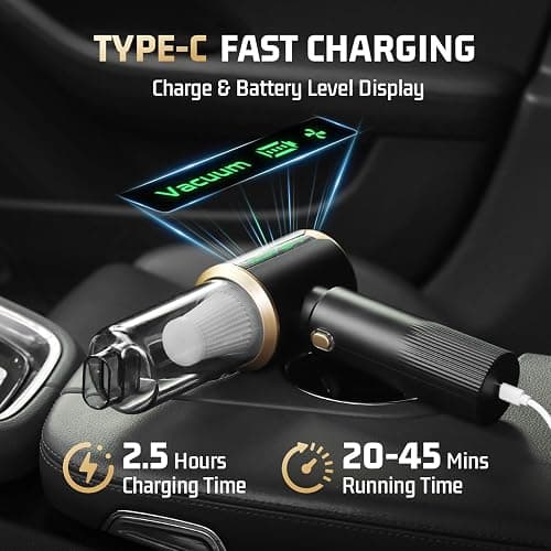 JIXINMIYUE Car Handheld Vacuum Cordless: Car Vacuum Cleaner with 16000Pa Ultra-Strong Suction, Brushless Motor & HEPA Filter - Lightweight Design for Drivers and Office Workers - Jet Black thumbnail 3