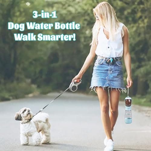 Dog Water Bottle Portable Bowl for Dog,Portable Dog Water Bottle Travel | 3-in-1 Dog Water Bottle,Stores Food and Holds Bags,Perfect for Outdoor Walks and Travel (Blue) thumbnail 5