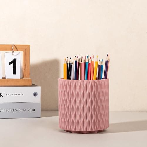 Anyoifax Makeup Brush Holder Organizer 361°Rotating Make Up Brushes Container for Vanity, Spinning Cosmetics Storage Cup, Ripple Pink thumbnail 6