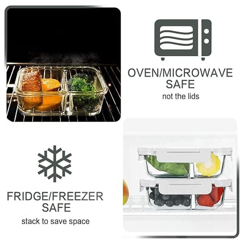 M MCIRCO [10-Pack,30 Oz Glass Meal Prep Containers 2 Compartments Airtight Lunch Bento Boxes with Lids, Glass Food Storage Containers, Microwave, Oven, Freezer and Dishwasher, White thumbnail 5