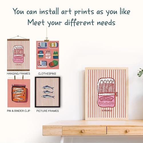NaZaUK Kawaii Style Sardine Decor, Vintage Sardines Fish Wall Art Prints, Retro Ocean Fish Wall Art Posters for Home Kitchen Dining Room Beach House Decor, 8x10 Unframed Set of 4 thumbnail 4