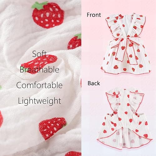 BAOBICUTE 2 Pack Dog Dress Clothes for Small Dogs Girl with Leash Ring & Bow cat Dog Outfit Strawberry Printed Pet Cat Apparel Sweet Ruffled Chihuahua Yorkie Puppy Clothes thumbnail 5