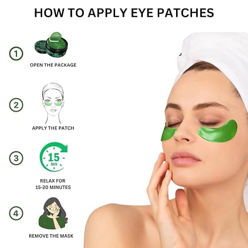 Green Tea Under Eye Gel Patches for Dark Circles and Puffy Eye Bags, 60 Pcs Collagen Under Eye Mask for Removing Wrinkles (60p, Green Tea) thumbnail 3