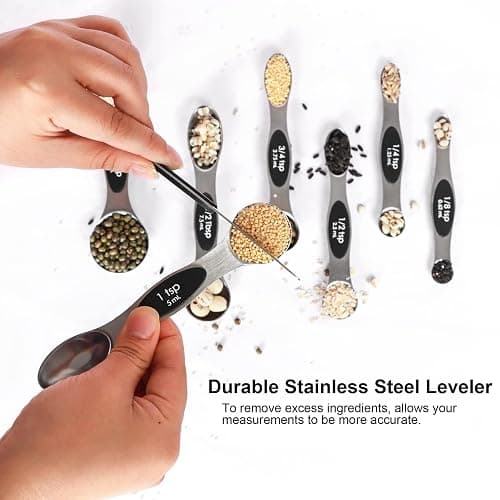 Magnetic Measuring Spoons Set Stainless Steel with Leveler, Stackable Metal Tablespoon Measure Spoon for Baking, Cups and Spoon Set Kitchen Gadgets Apartment Essentials Fits in Spice Jars thumbnail 4