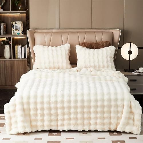 GKXLH Fluffy Blanket White - Soft Throw Blanket for Couch, Fuzzy Plush Rabbit Faux Fur Blanket, Cute Cozy Blankets for Women, Thick Bubble Blankets for Bed Sofa Bedroom Living Room - 39" x 63" Small - White - 39" x 63" (Small) thumbnail 7
