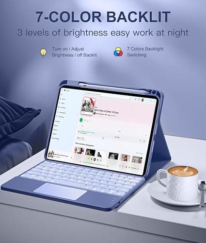 Harvopu Compatible for iPad 11th 10th Generation Case with Keyboard, Folio Cover with Pencil Holder, Multi-Touch Trackpad, 7 Color Backlit, Detachable Keyboard for iPad (A16) 11th/10th Gen (Blue) thumbnail 6