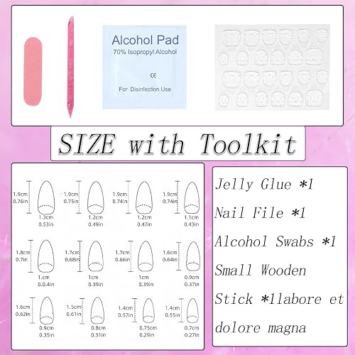 Almond Press on Nails Short Fake Nails Flower Glue on Nails Red Bean Paste Full Cover False Nails Press ons Glossy Acrylic Nails Artificial Stick on Nails for Women 24Pcs thumbnail 7