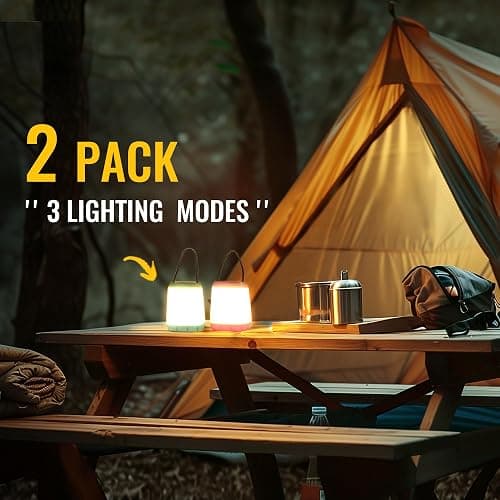 HOKOILN 2-Pack LED Camping Lights Battery Powered Portable Tent Lantern | 3 modes, portable night light, battery powered, tent, hiking, emergency, backpacking, indoor, outdoor Reading thumbnail 2