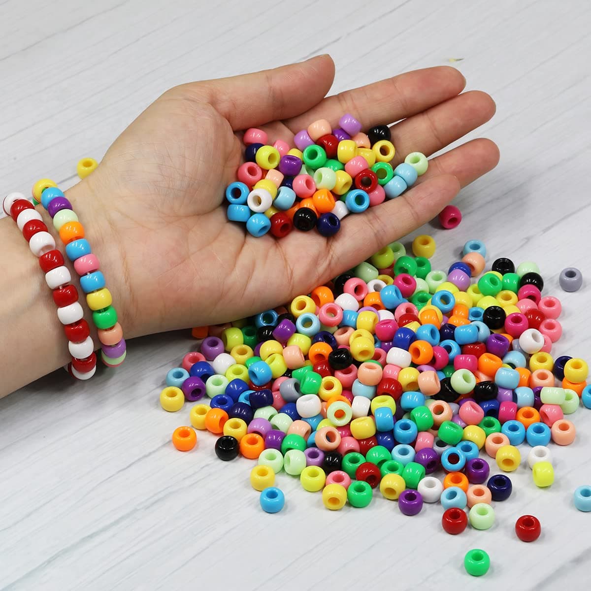 1000pcs 6x9mm Colorful Beads for Stringing Large Hole Acrylic Craft Beads Green Color Pony Beads for Necklaces Bracelets Jewelry Making (Green) thumbnail 5