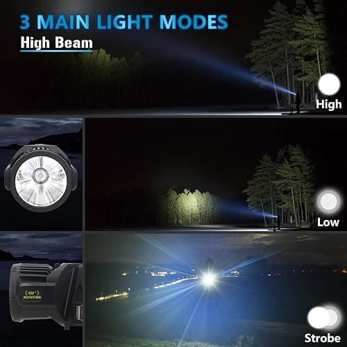 JSKNB Spotlight 3000000 Lumens, 9 Modes Rechargeable Led Spotlight Flashlight with 350° Rotate Head, Super Bright Spot Lights Outdoor Handheld, IPX6 Waterproof Solar Flashlight As Seen on TV, XX-Large thumbnail 3