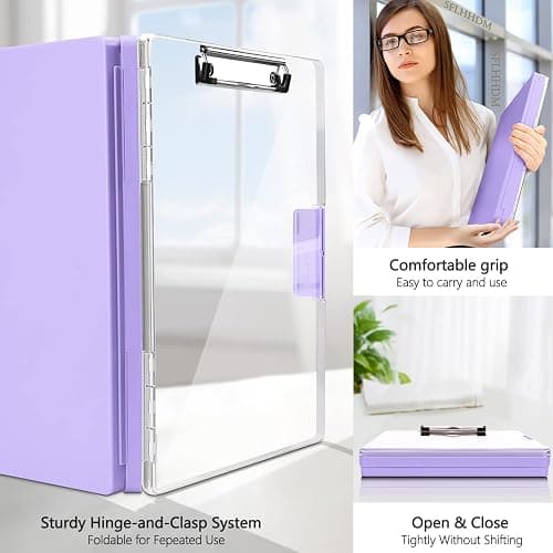 SFLHHDM Clipboard with Storage,Heavy Duty Clip Boards 8.5x11 with 2 Storage Case,Clear Visible Panel Storage Clipboards,Side Opening Nursing Clipboard Folder for Office Supplies-Light Purple thumbnail 6