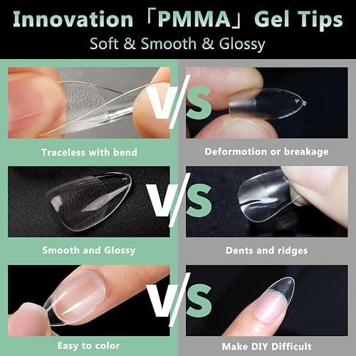Short Almond Nail Tips, 216pcs Soft Acrylic Fake Nails Gel Nail Tips, Full Cover Pre-Shaped Matte Clear Press on Nails for Extension, Diy at Home Manicure 12 Sizes thumbnail 4