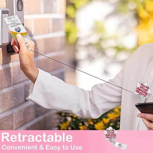 Cute and Funny Nurse Badge Reel – Pink Retractable ID Holder with Motivational Quote You're Doing Amazing Sweetie, Nursing Accessories for Women and Healthcare Workers thumbnail 6