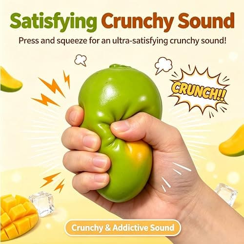 Crunchy Mango Squishy Asmr Bead Filled, Slow Rising Squeeze Fidget Toy | Realistic Fruit Squeeze Ball with Crunch Sound, Durable Portable Slow Rebound Calming Tool for Kids Adults thumbnail 4