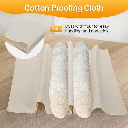 Barlket Baguette Bread Pan, Perforated French Bread Pan, Nonstick Bread Pans for Baking, with Baguette Kit – Includes Proofing Cloth & Dough Cutter, 15x11 Inch Gold, 3 Loaf thumbnail 9