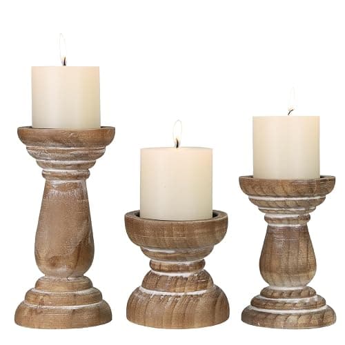 Candle Holder for Pillar Candle Set of 3, Farmhouse Wood Candle Holder, Rustic Wooden Candle Stand, Vintage Small Wooden Candlestick HoldersDecorative for Living Room, Table Centerpiece (Brown) - Image 1
