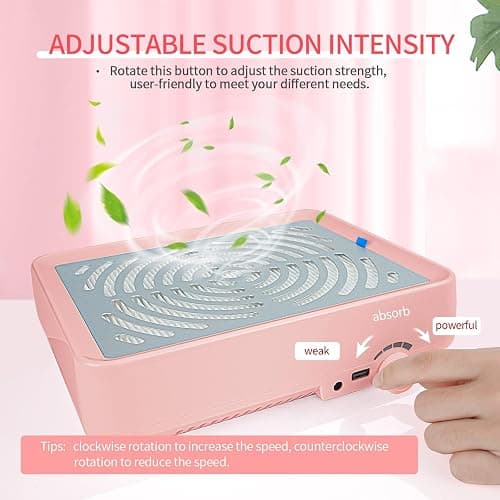 SAVILAND Nail Dust Collector with Lamp – Powerful Nail Vacuum Fan 40W Dust Collector Extractor Electric Dust Suction Machine with Reusable Filter for Acrylic Gel Nails Polishing, Low Noise, Pink thumbnail 3