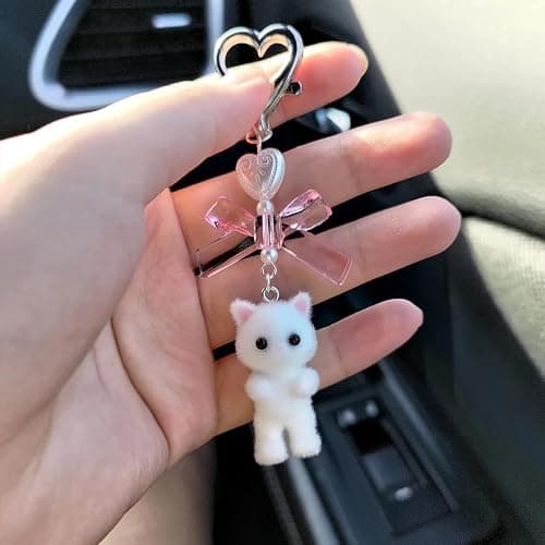 Agromusk Cute Kitty Keychain, Fuzzy Cat Decor Gifts, Y2K Heart Bow Pendent Women Girls Kawaii Cat Bag Charm thumbnail 5