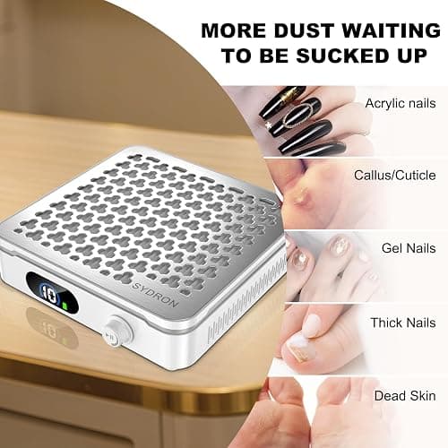 Nail Dust Collector | 1000PA Cordless Nail Dust Collector Nail Tech | 10 Speed Levels | Low Noise & Strong Suction | Reusable Filter, 10 Pads + Nail Dust Brush | for Acrylic Nails, Salon & Home-White thumbnail 7