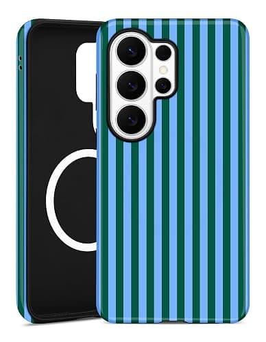 Aitipy Magnetic Striped Phone Case for Samsung Galaxy A16 5G, Blue Green | Compatible with MagSafe, Cute Stripes Aesthetic Design, TPU and PC Protective Phone Cover for Women Men Girls Boys - Image 1