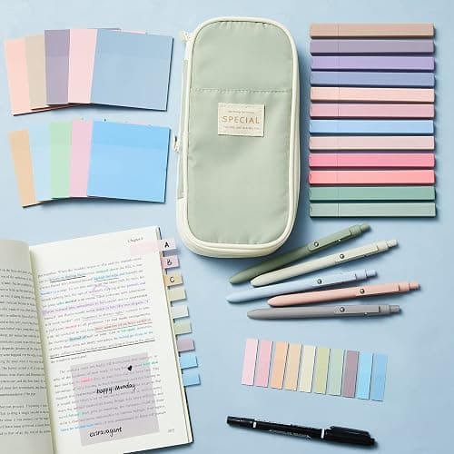 Jutom 39 Pcs Aesthetic Book Annotation Kit Highlighter with Pencil Case Bag Gel Pen Transparent Sticky Note Taking Bible Study College School Supplies(Green,Cute Style) thumbnail 6