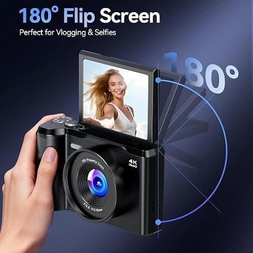 Digital Camera 4K for Photography Vlogging: 56MP Cameras with Mode Dial for Video - 16X Zoom Photo Camera Gifts for Teens Ages 8-16 - 180°Flip Screen Compact Cámara - Point and Shoot Digital Cameras thumbnail 4