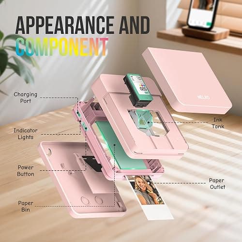 Nelko Photo Printer, PP01 Color Mini Portable Printer, Instant Smartphone Inkjet Printer, Sticky-Back Rechargeable Portable Picture Printer for iOS & Android, Smart AI APP, Valentine's Day Gift, Pink thumbnail 5