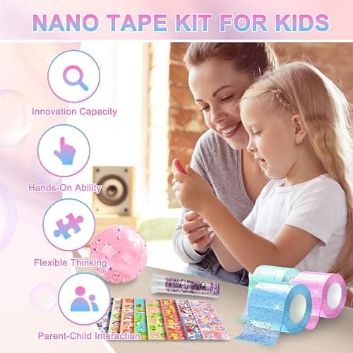 HDAKDDHG Nano Tape Bubbles Kit, Nano Tape Kit for Kids, Nano Double Sided Tape for Making Bubbles, DIY Nano Tape Set with Clay Sequins Glitter Stickers Straws Pearl Chains and Sugar Grain thumbnail 3