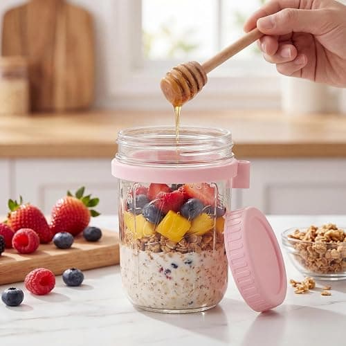 16oz Glass Overnight Oats Containers with Lids & Spoons, 6 Pack MultiColor | Wide Mouth Glass Jars with Airtight Lids, Perfect for Chia Pudding, Yogurt, Salad & Cereal Meal Prep Storage, Food Safe thumbnail 9