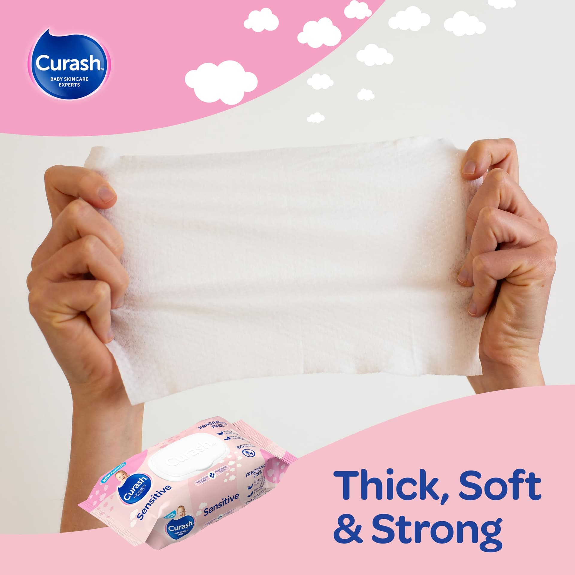 New Formula Curash Fragrance Free Baby Wipes, 8x80 Pack, For Sensitive Skin, Suitable for Newborns, Thick & Soft Texture, No Soap, Alcohol Or Parabens, Everyday Cleansing And Nappy Changes, 640 Wipes (packaging may vary) thumbnail 10