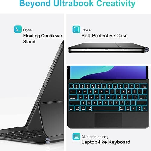 Jibrealg Keyboard Case for iPad 11th (A16, 2025) & iPad 10th Generation, Ultra-Slim Magic Keyboard with Multi-Touch Trackpad, 7 Colors Backlight, Smart Keyboard for iPadA16, Black thumbnail 3