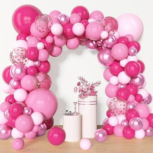 Amandir 153 Pcs Pink Balloon Arch Garland Kit, Different Sizes 18 12 10 5 inch Latex Metallic Confetti Hot Pink Balloons for Mothers Day Baby Shower Birthday Princess Wedding Party Decorations thumbnail 4