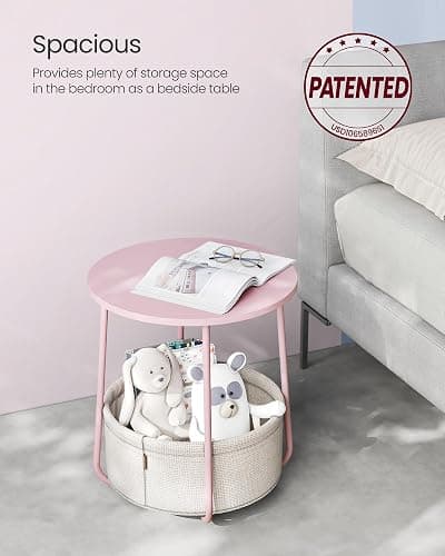 VASAGLE Small Round Side End Table, Small Nightstand with Fabric Basket | Modern Bedside Table, for Living Room, Bedroom, Jelly Pink and Cream White, LILEA Collection ULET223R61 thumbnail 4
