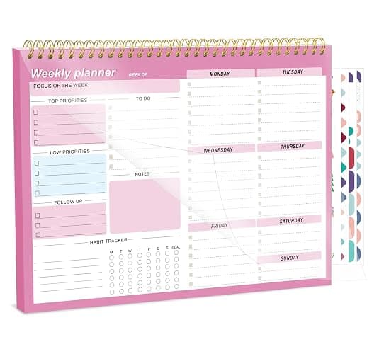 Weekly To Do List Notepad, 8.5''x11'' Weekly Desk Planner with 52 Tear Off Sheets Undated Weekly Planner, Office Accessories, College School Supplies & Essentials for Home & Work Productivity, Pink - Image 1