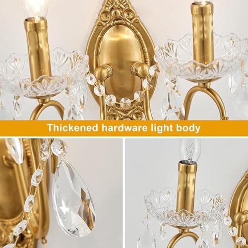 Ondersley Crystal Wall Sconce Set of 2, Crystal Wall sconces, Vintage Wall sconces, Gold Brass Finish with Glass Drops, for Bedroom Living Room Bathroom Vanity Mirror Light Fixtures thumbnail 4