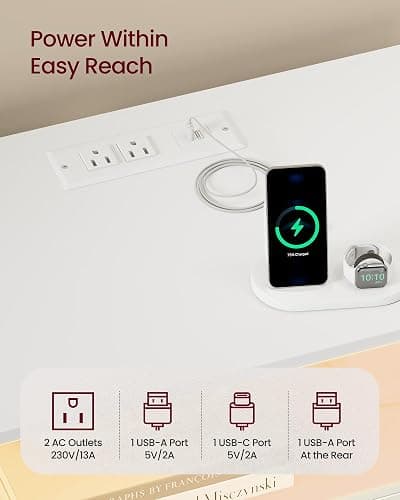 VASAGLE 23.6 Nightstands, LED Lights, Charging Station, 2 Drawers | Bedside Table, End Table for Bedroom, 23.6 x 13.8 x 24.1 inch, Cloud White, CUSTOS Collection ULET639WB01S thumbnail 4