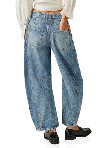 PLNOTME Women's Baggy Boyfriend Jeans Vintage Wide Leg Mid Rise Barrel Denim Ankle Pants thumbnail 5