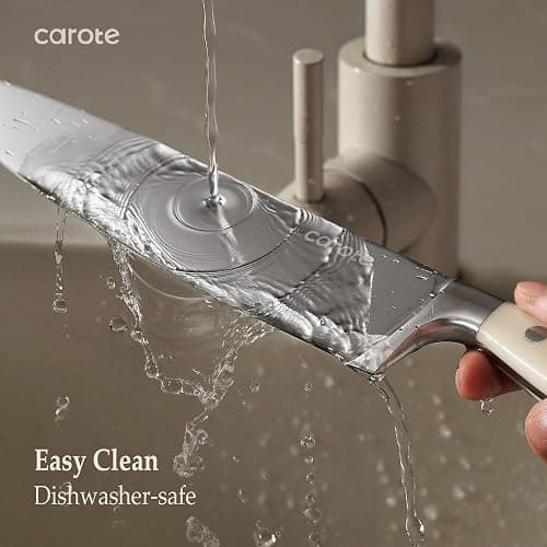CAROTE 14 Pieces Knife Set with Block, Forged, High Carbon Stainless Steel Sharp Blade Block Knife Set, Dishwasher Safe Cutlery, Cream thumbnail 6