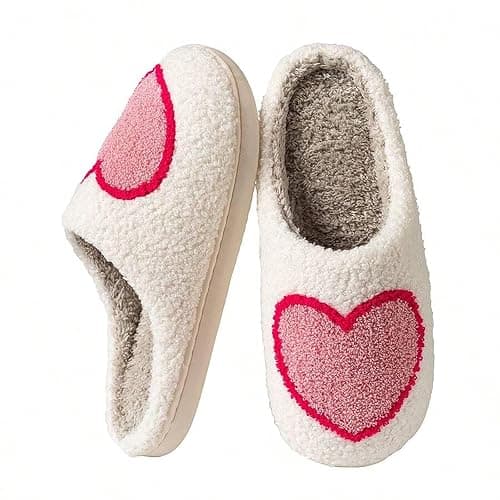 QQGB Women's Men's Cute Fuzzy Heart Slippers Memory Foam Fluffy Couple Slippers Cozy House Indoor Outdoor Shoes thumbnail 2