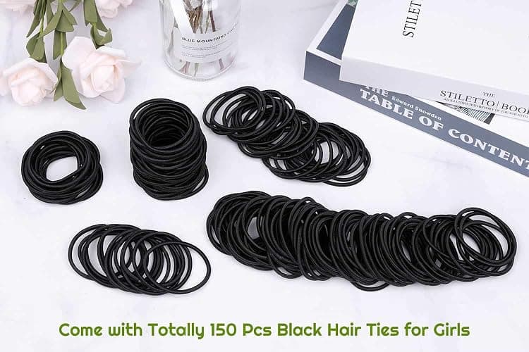 150 Pieces Black Hair Ties for Thick Curly Hair Bulk Hair Ties Ponytail Holders Hair Elastics Bands for Women or Men (4mm) thumbnail 2