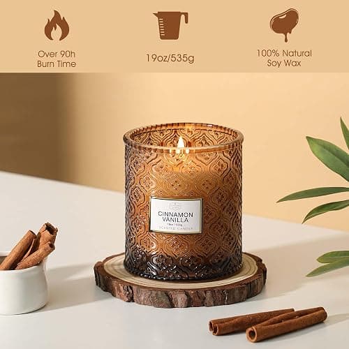 Fall Candle, Cinnamon Vanilla Spice Candles, 19oz Large Candle | Fall Scented Candles Gifts for Women, Thanksgiving Table Centerpiece, Farmhouse Autumn Decorations for Harvest Home Decor thumbnail 4