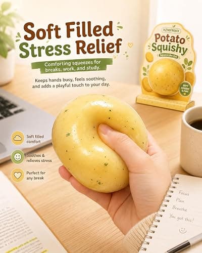 Potato Squishy Handmade Fidget, Realistic Fake Food Stress Ball, Mashed Potato Skin Soft Filled Squeeze, Toy Squeeze Shapeable for Anxiety Relief, Squishy Handmade Fidget(2in/5cm) thumbnail 5
