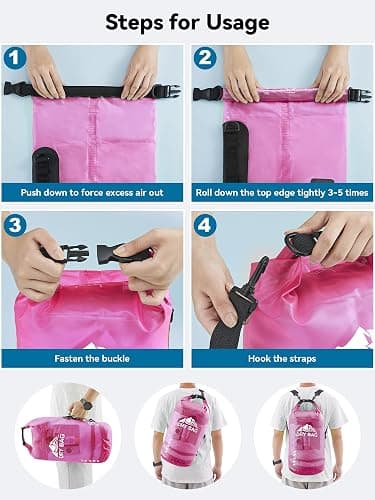 HEETA Dry Bag Waterproof for Women Men, 5L/10L/20L/30L/40L Roll Top Lightweight Dry Storage Bag Backpack with Phone Case for Travel Swimming Boating Kayaking Paddle Board Camping Beach Accessories thumbnail 5