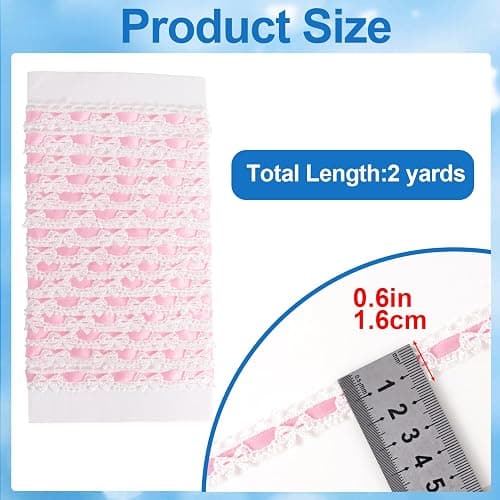 SmallCat 2 Yards Pink Lace Ribbon, Bow Lace for Crafts, Vintage Pink Laces, Stretch Laces Trim for Wrapping, Bouquet Packaging, DIY Crafts, Wedding Decorations, Party Decoration thumbnail 3