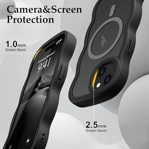 Pepmune for iPhone 15 Case, Curly Wavy Frame Hard Translucent Matte Clear Back Cover for Women Men Compatible with Magsafe TPU Bumper Shockproof Drop Protection Phone Case for iPhone 15, Black thumbnail 5
