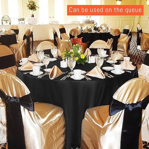 6 Pack Black Round Tablecloths, 90 Inch Stain Resistant and Wrinkle Polyester Fabric Washable Table Clothes Cover for Kitchen Dining, Wedding, Reception Banquet, Birthday Party, Buffet Restaurant - Black - 90 In Round, 6 Pack thumbnail 2