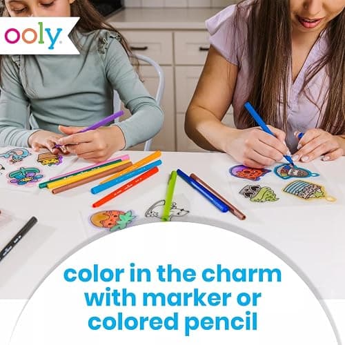 Ooly 28 PC DIY Shrinking Art Kit for Kids, 20 Plastic Pre Cut Charms and More, No Mess Creative Activity Jewelry Making Kit, Christmas Crafts for Kids - Fun Friends thumbnail 6
