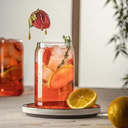 Drinking Glasses Set of 6 - Can Shaped Glass Cups Highball Glasses, 16oz Can Glass, Iced Coffee Glasses, Iced Tea Glasses, Tumbler Cup, Cocktail Glasses, Whiskey Soda Clear Water Cup Beer Glasses. thumbnail 2