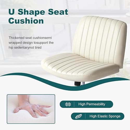 OLIXIS Criss Cross Legged Chairs Armless No Wheels Wide Seat Height Adjustable Swivel Padded PU Leather Home Office Desk Seating for Bedroom, Student, Study Room thumbnail 3